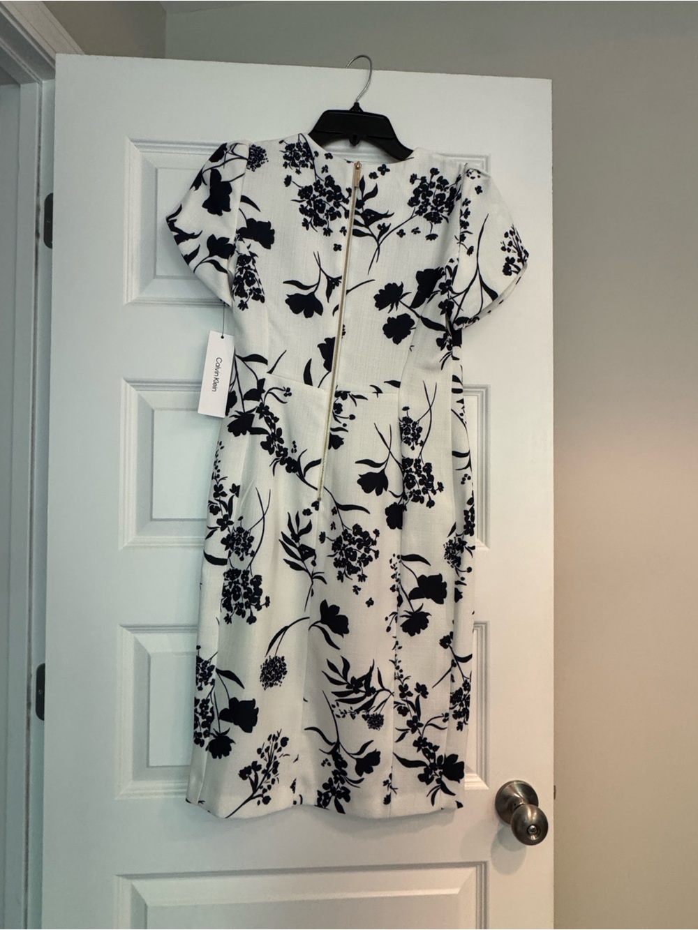 Calvin Klein White Midi Dress with Black Floral Print - Picture 3 of 5